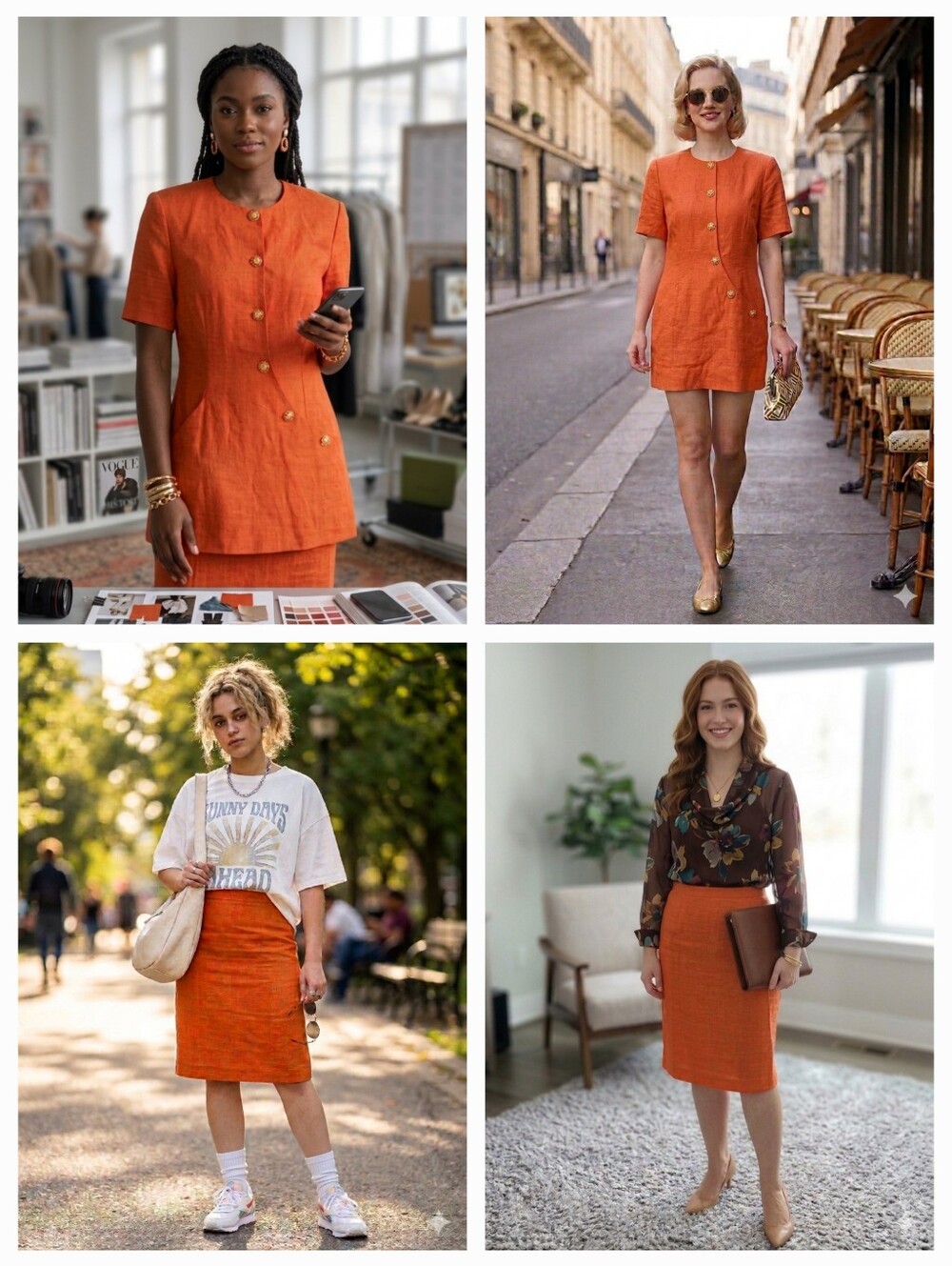 Vintage Club France Orange 2 Pc Dress Skirt Set 16 XL 80s 90s Costume Halloween